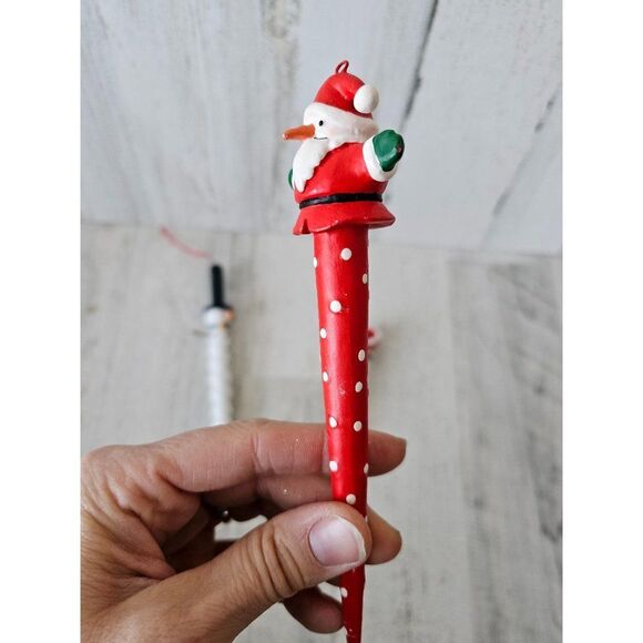 Vintage icicle pencil Santa snowman ornament set Xmas tree - Picture 7 of 11